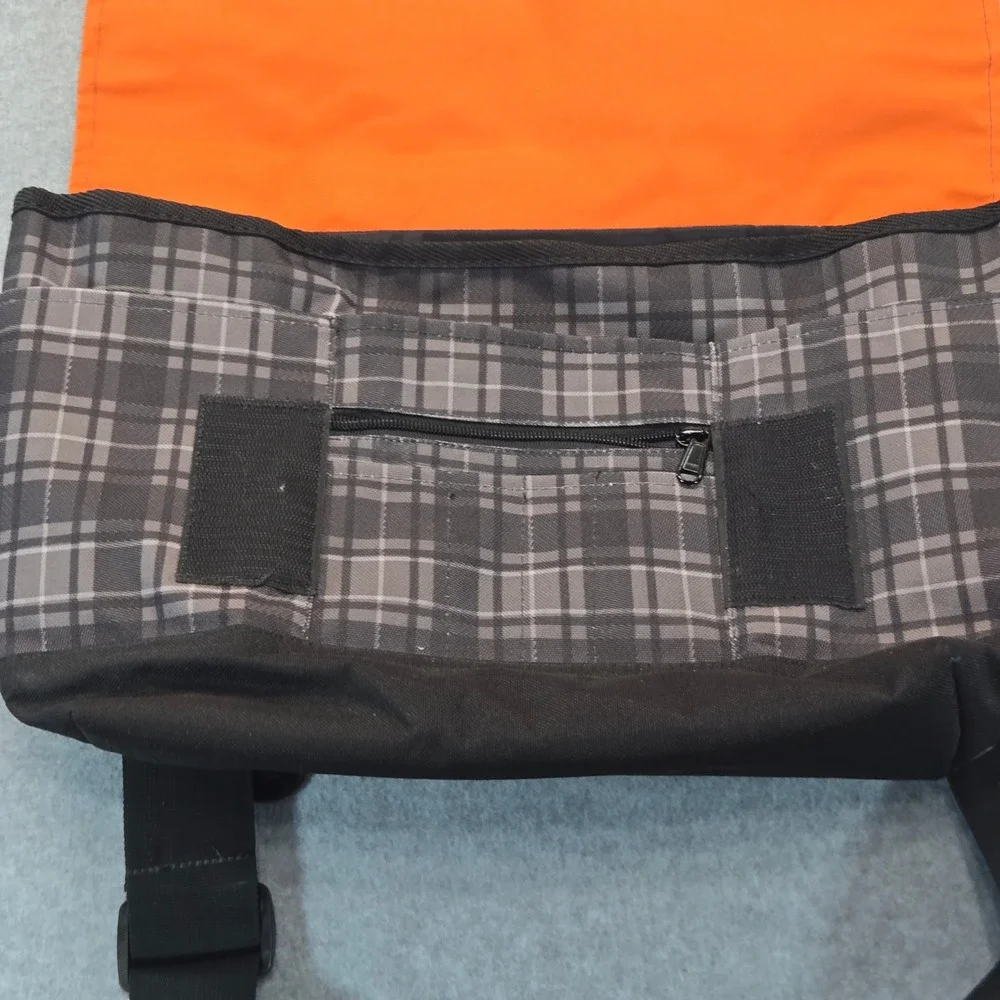 Yak Pak Messenger Bag Grey Plaid Orange Lining Laptop Sleeve Crossbody Y2K